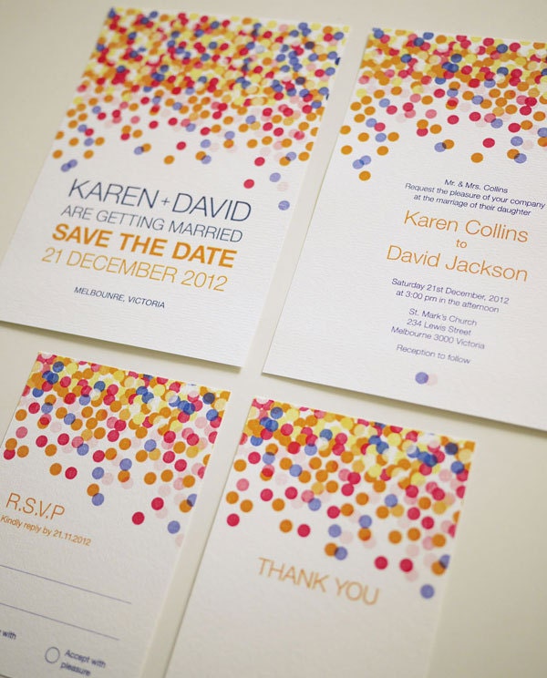Colorful Confetti - Modern Wedding Invitation Suite (PRINTABLE) - Set of 4