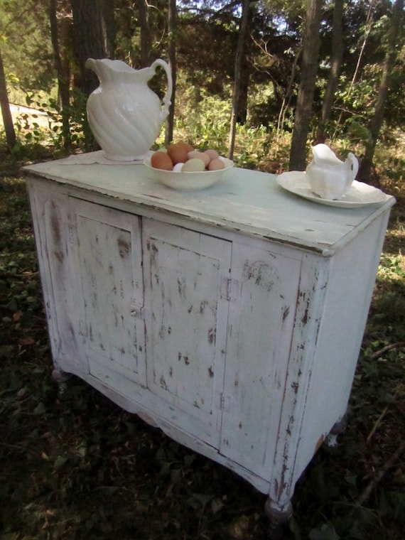 Antique Farmhouse Cabinet - Aged Blue and Cream