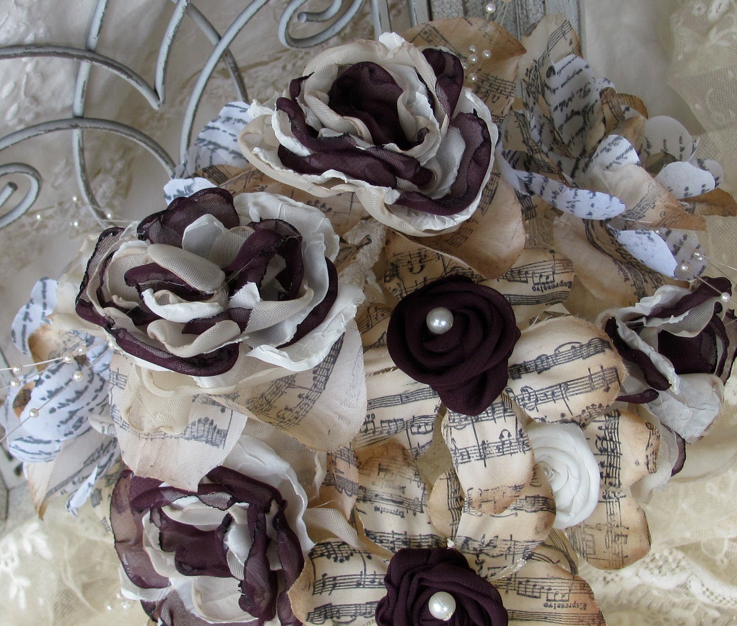 Fabric Hand stamped Flower  Bouquet Custom Order any color  by My Broken Art on Etsy