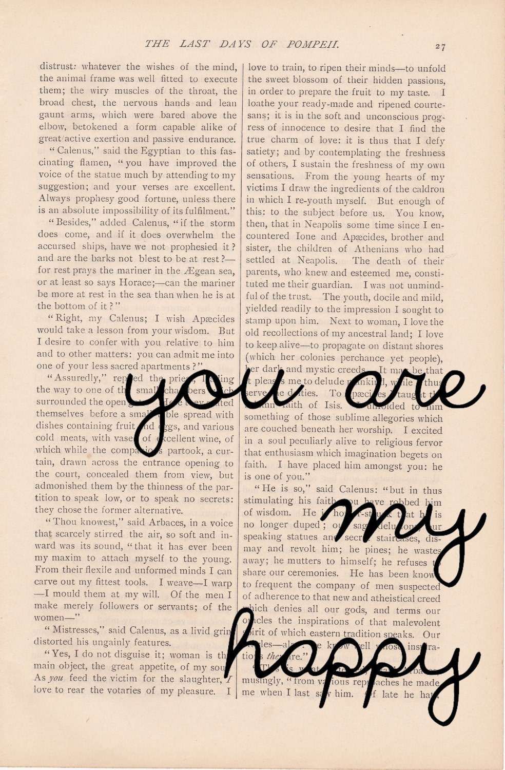 dictionary art vintage YOU are my HAPPY print - vintage art book page print - free shipping