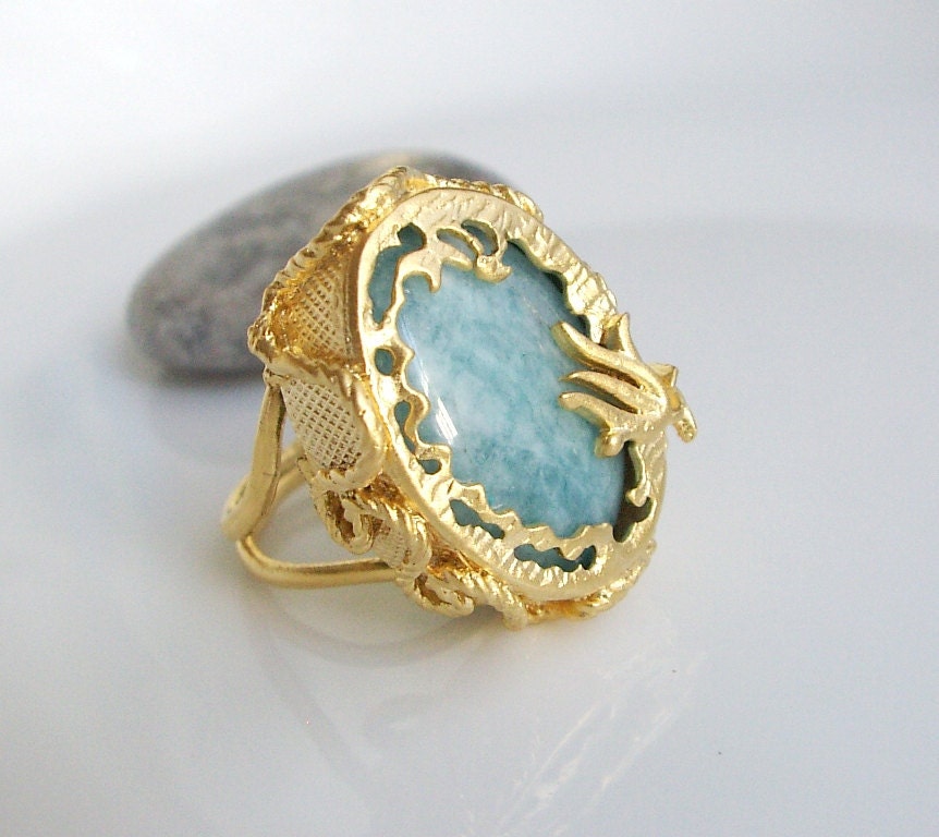 TULIP Light Green quartz stone GOLD RING