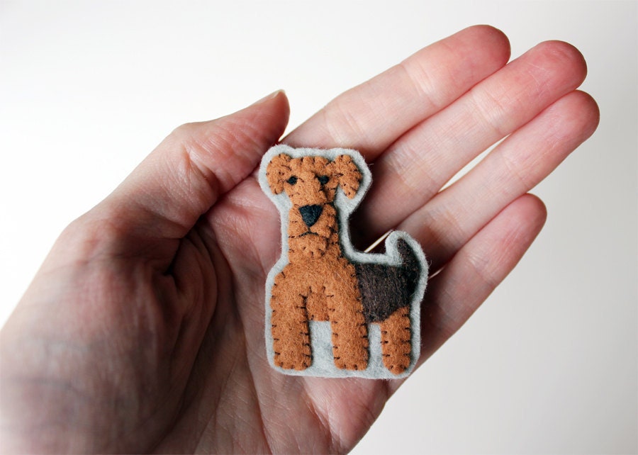 RESERVED - Airedale Terrier Dog Brooch Felt Pin - Alastair