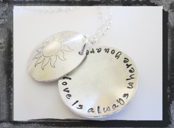 Hand Stamped Necklace - Personalized Jewelry - Sunshine - Locket
