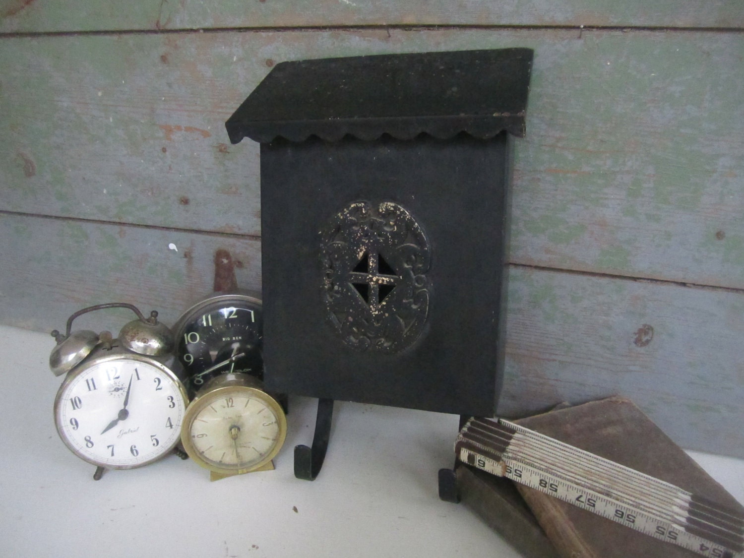 Vintage Black Metal Mailbox - Wall Catchall for Entryway or Office