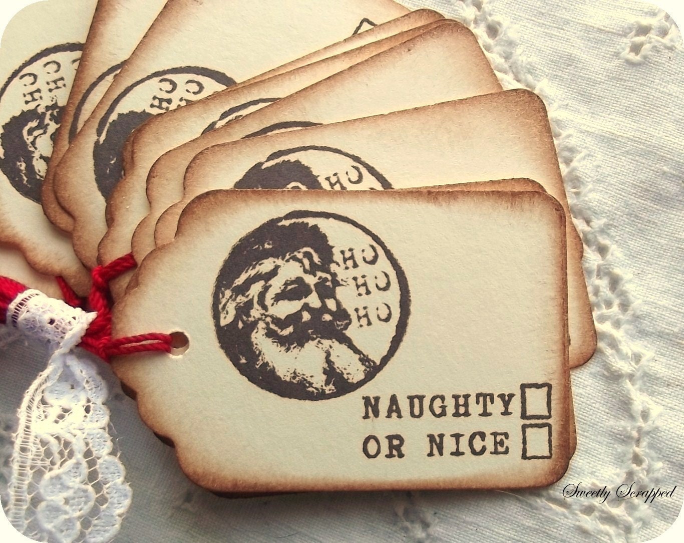 Naughty Or Nice Santa Vintage Christmas Tags