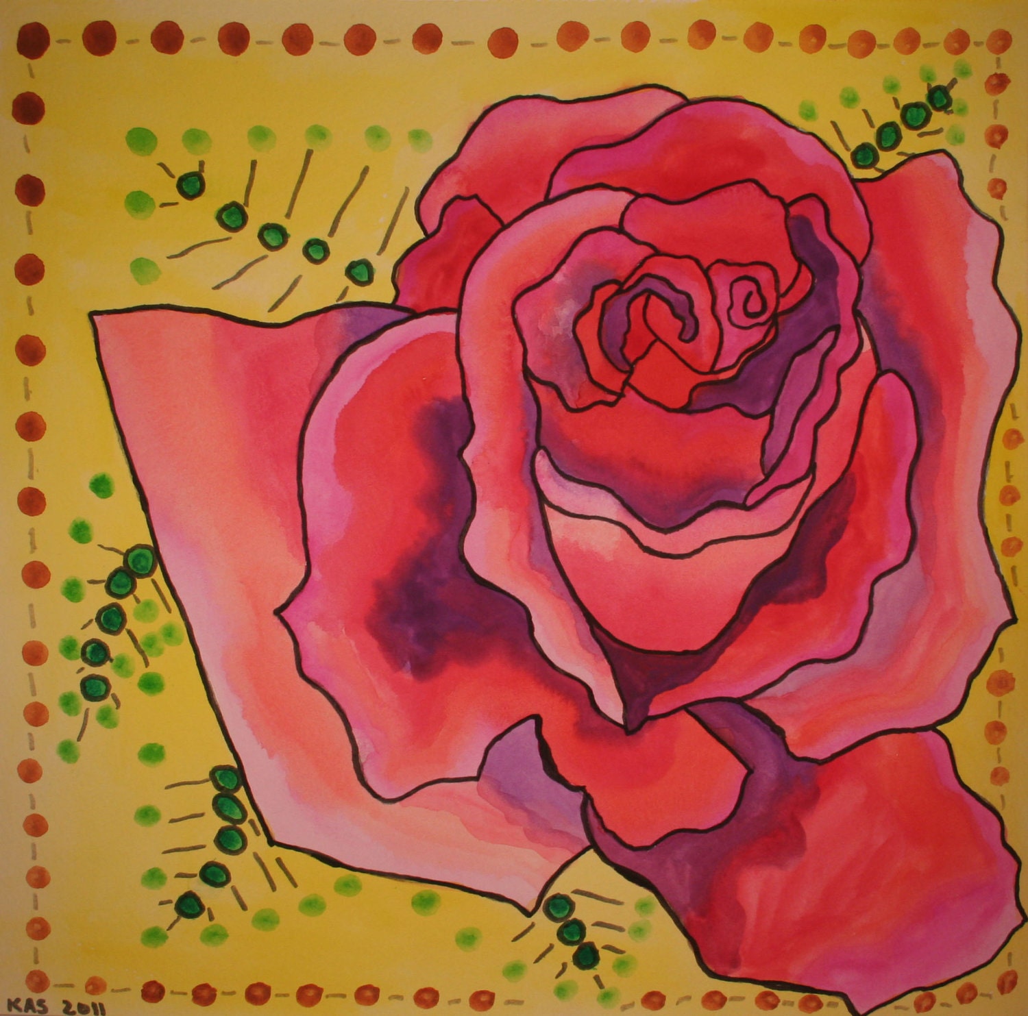 12x12 OOAK Watercolor Painting: Rose of Passion