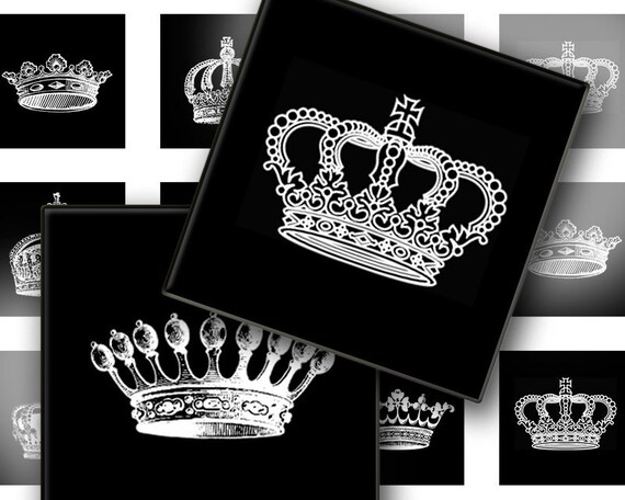 Crystal Crown black. 1x1 inch square tiles. Digital Collage Image for glass pendants, magnets. 3427