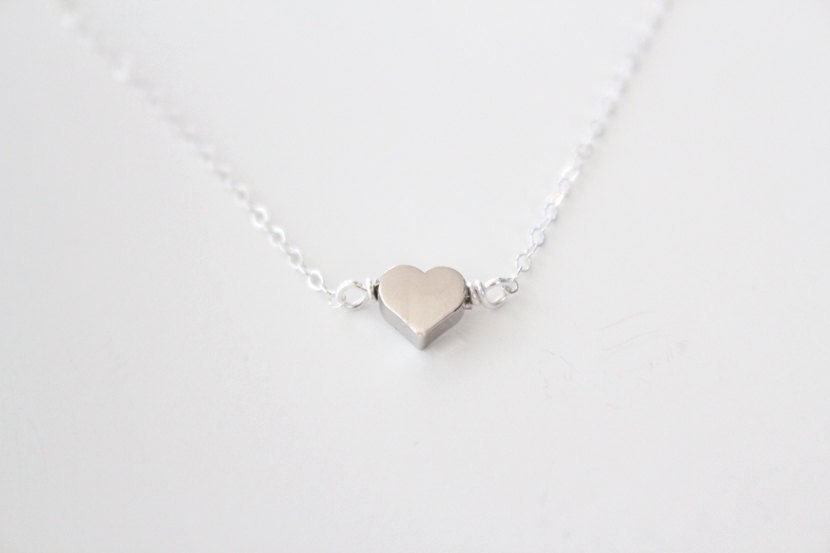 Heart Necklace - Tiny Silver Puffy Heart - Amore