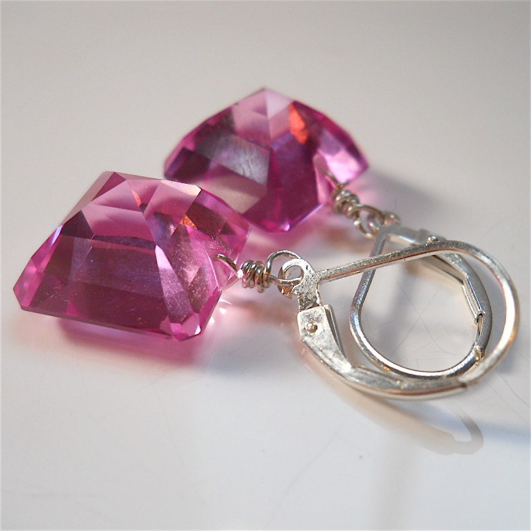 Emerald Cut Pink Quartz Earrings with Sterling by YOURDAILYJEWELS from etsy.com