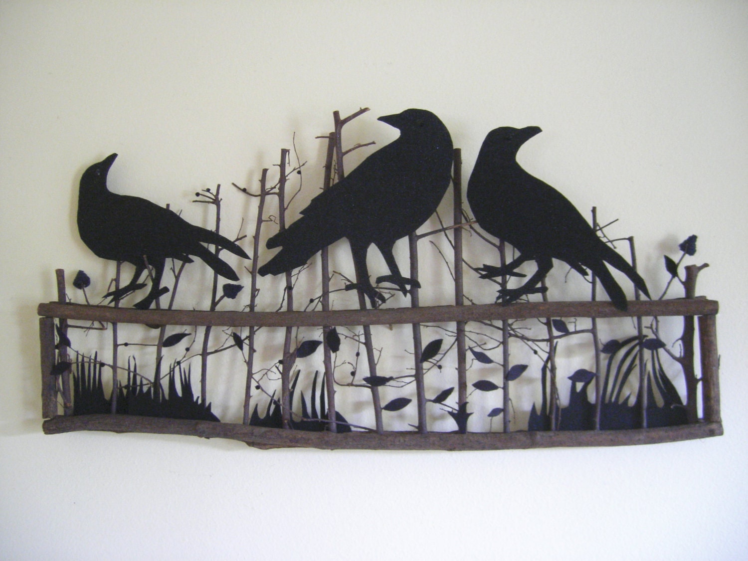 Crows on a Fence Wall or Door Decor
