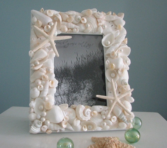 Пляж Декор Seashell Рамки - Shell Frame W Все Белого Starfish & Pearls - 5x7