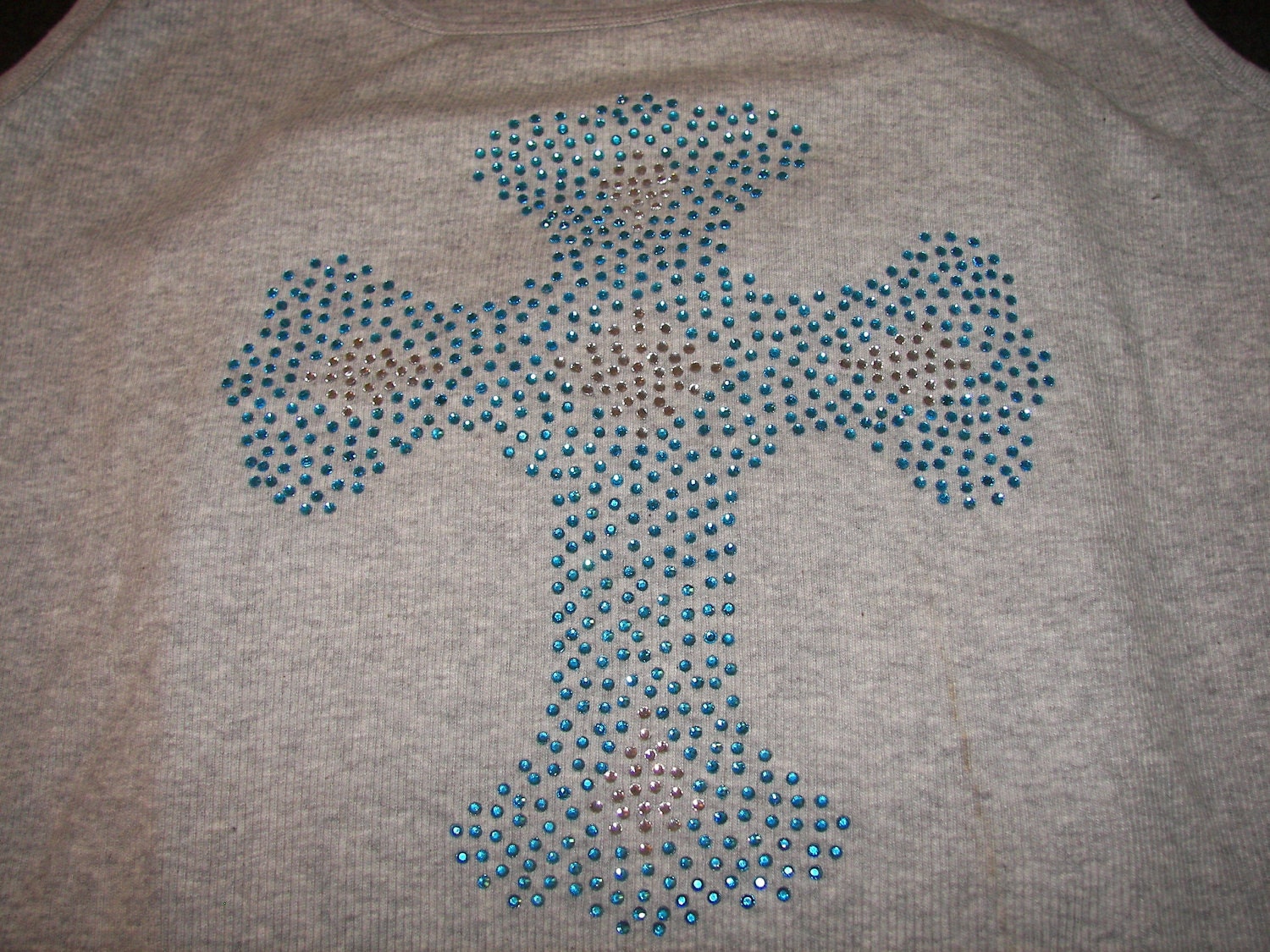 Aqua Blue Bling Custom Crystal Cross Shirt-Lots of sparkle and BLING-