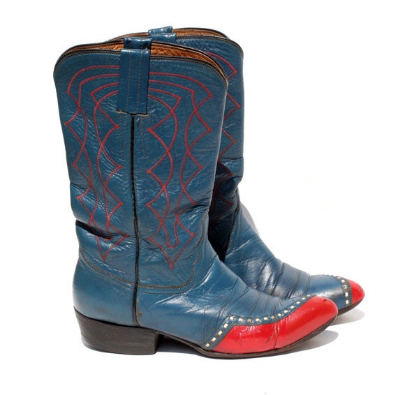 size 6 vintage leather blue cowboy boots