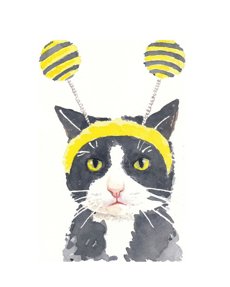 ORIGINAL Cat Watercolor Painting - Playing Dress Up 8x10