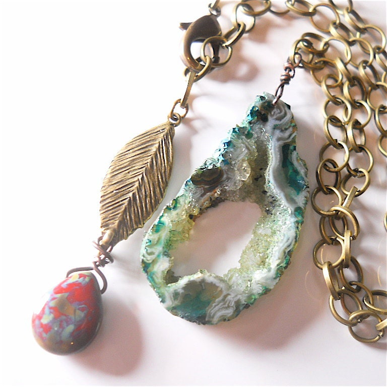 Sparkling Druzy Necklace with Jasper Nape Adornment by pjclarke from etsy.com