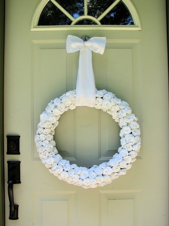 On hold for Chelsea Only... Orders still taken -White Paper Rose Wreath, Shabby Chic