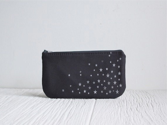 Zipper Clutch, Star Print Purse, Charcoal Gray, Organic Bag