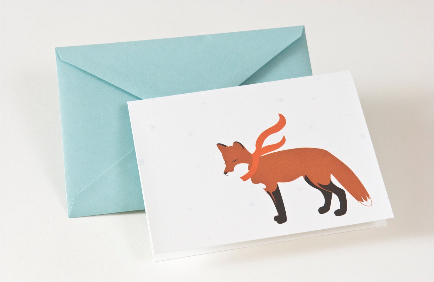 5 Blank Holiday / Christmas Cards - Red Fox with Scarf