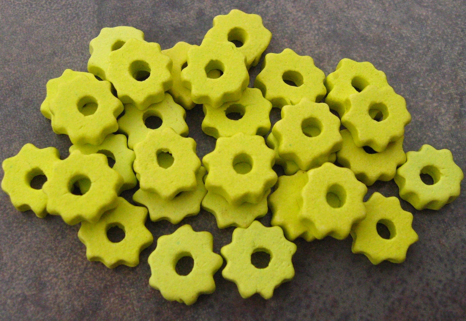 10 NEON YELLOW Tiny Gears Greek Ceramic Beads