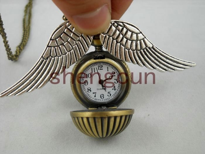 harry potter golden snitch Enchanted Steampunk Watermelon balls Double Sided wings Pocket Watch Necklace harry potter pocket watch
