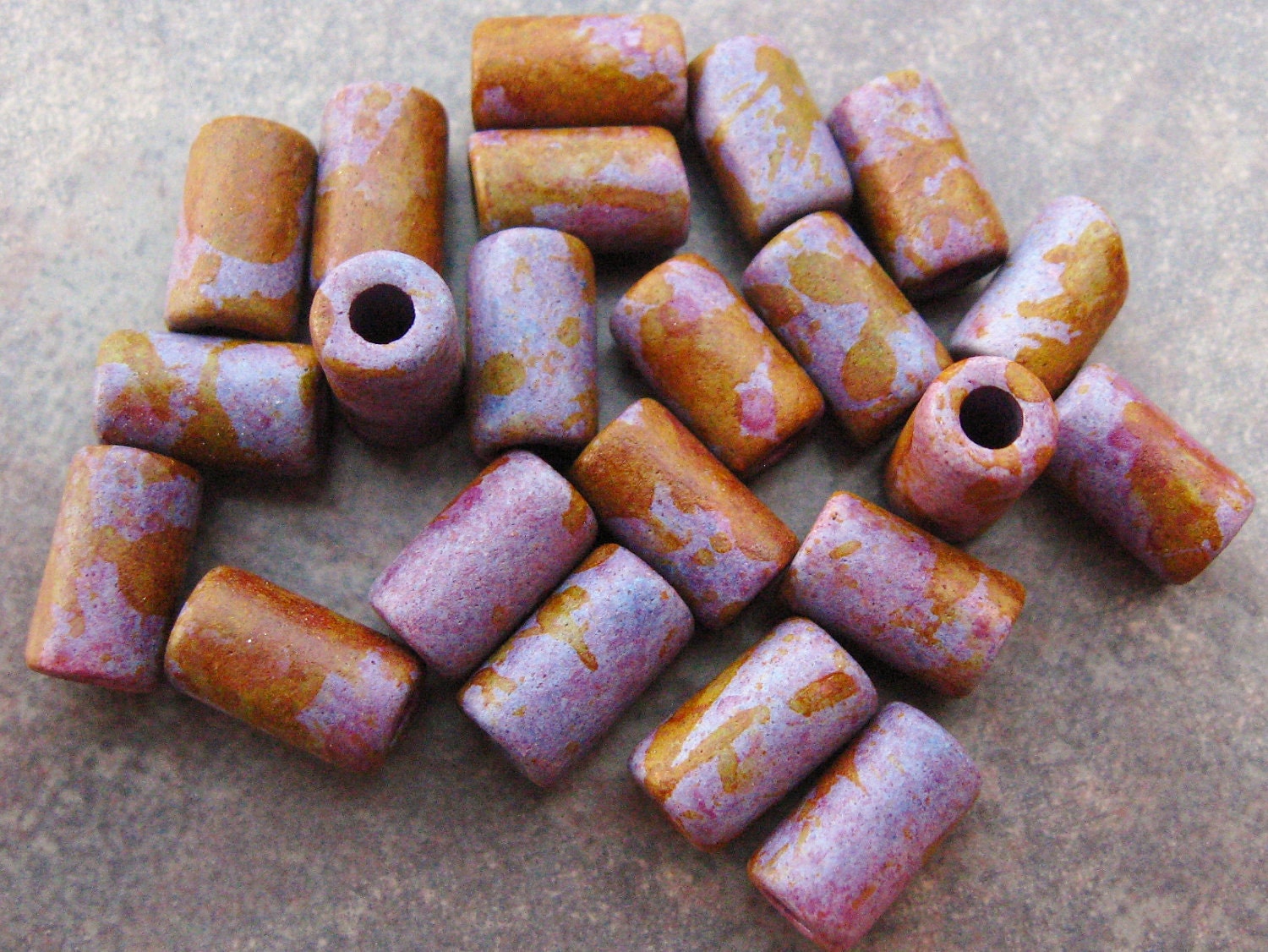 Mykonos Greek Ceramic Beads MELITZANIA II Beads 6x10mm Small Tube (10)