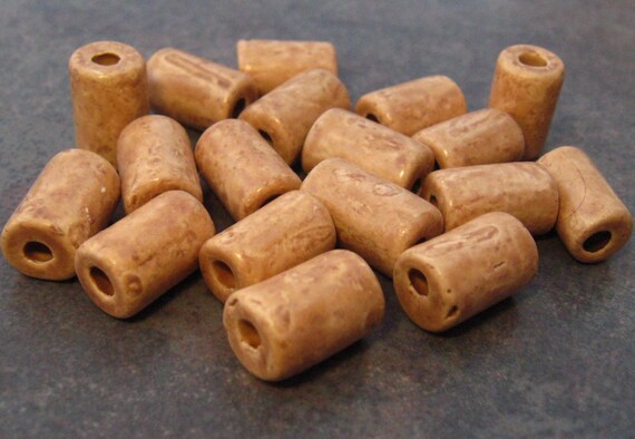 Mykonos Greek Ceramic Beads DESERT SAND 6x10mm Small Tube - Barrel (10)