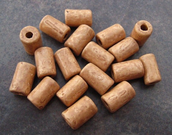 Mykonos Greek Ceramic Beads DESERT SAND 6x10mm Small Tube - Barrel (10)