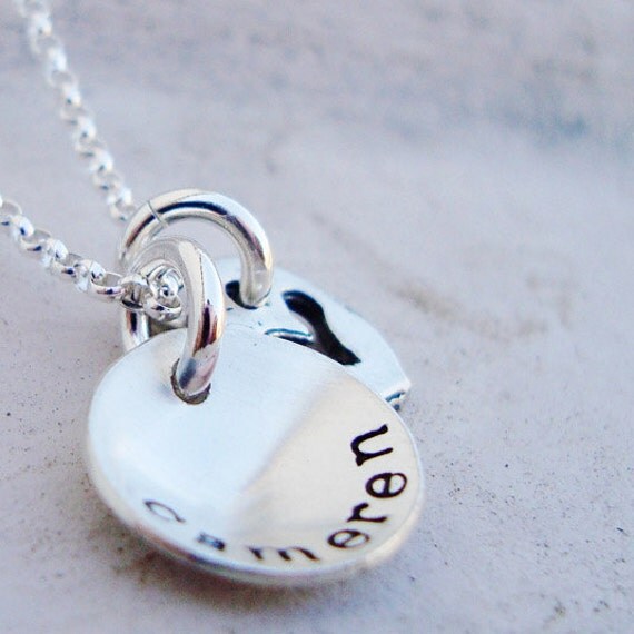 tiny hand stamped sterling silver disc tag mothers necklace