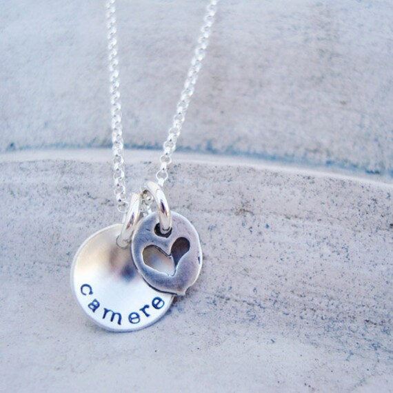tiny hand stamped sterling silver disc tag mothers necklace