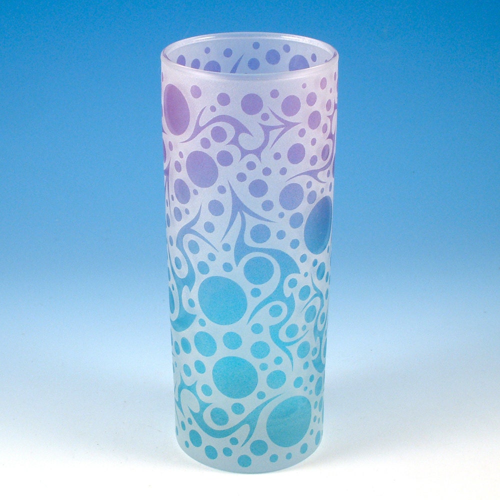 Frosted Highball Glasses - Bubbling Arrows - Custom Painted Set of 4 Etched Glasses