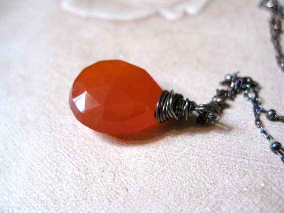 Orange Carnelian, Oxidized Sterling Silver Necklace