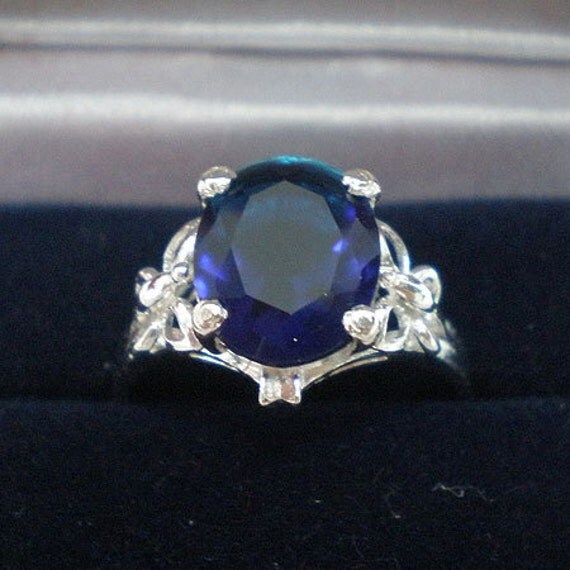 Butterfly Sapphire Blue Oval Silver Engagement Wedding Ring 11mm Size 