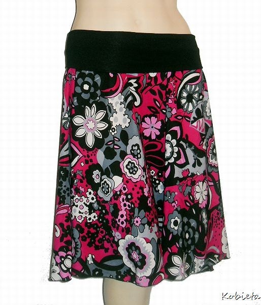 CYBER MONDAY AUCTION! Kobieta Womens 1/2 Circle Skirt in Pink & Black Rayon-Yoga Waist-Size XXS-Med