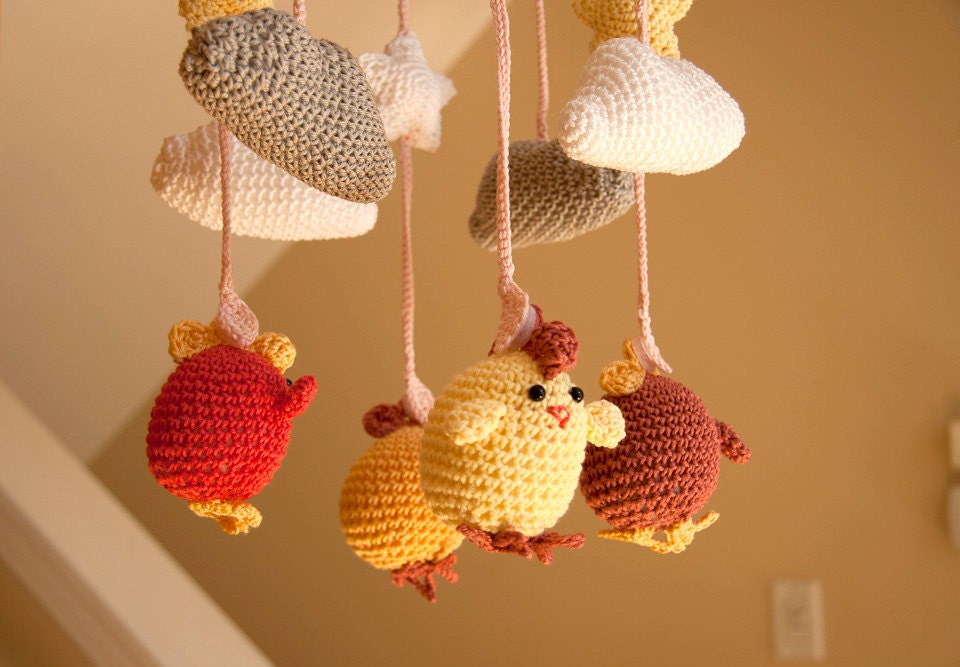 Custom Made Cute Crocheted Chicken Baby Mobile