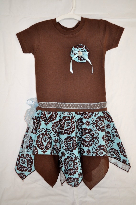 Thanksgiving Dress in Brown & Blue Bandannas for Fall Autumn - 18mo is READY TO SHIP (Custom Sizes Also Available 12mo-5T)