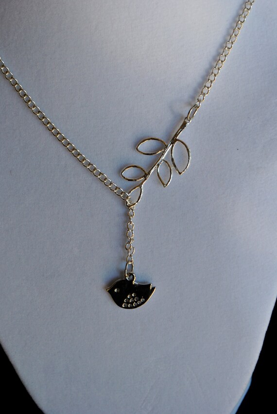 Silver Bird and Branch Necklace
