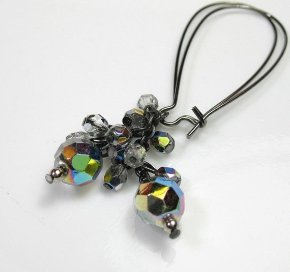 Earrings, Gun Metal, Jewelry, Czech Glass, Vitrail