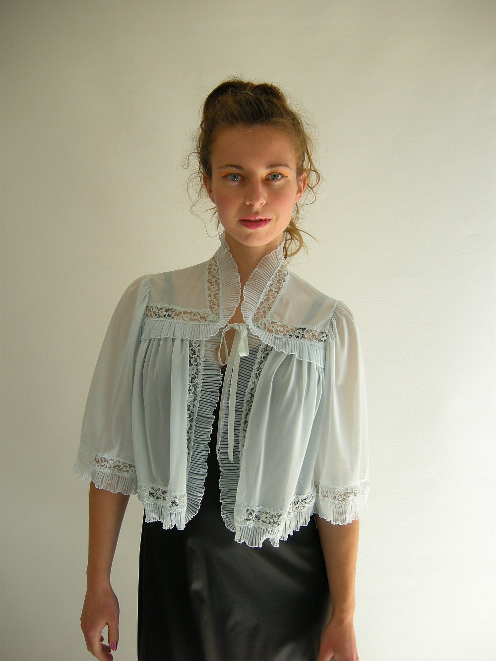 Baby Blue Crystal Pleats Bed Jacket Vintage 50s by empressjade from etsy.com