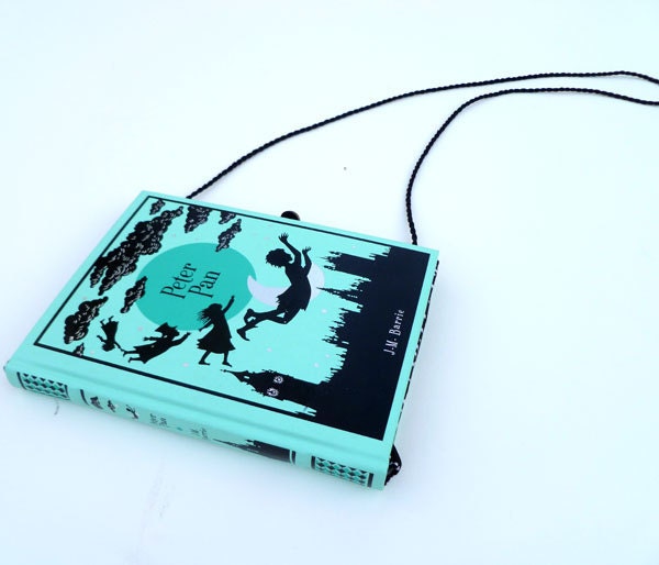Peter Pan Book Purse Handbag Clutch- Aqua and Black