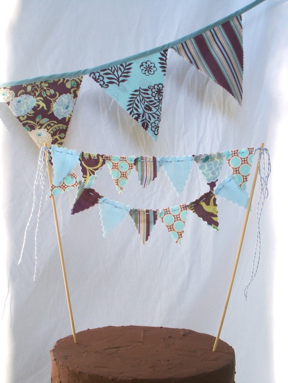 Cake Bunting Tiffany Blue and Plum Brown Wedding Birthday Party