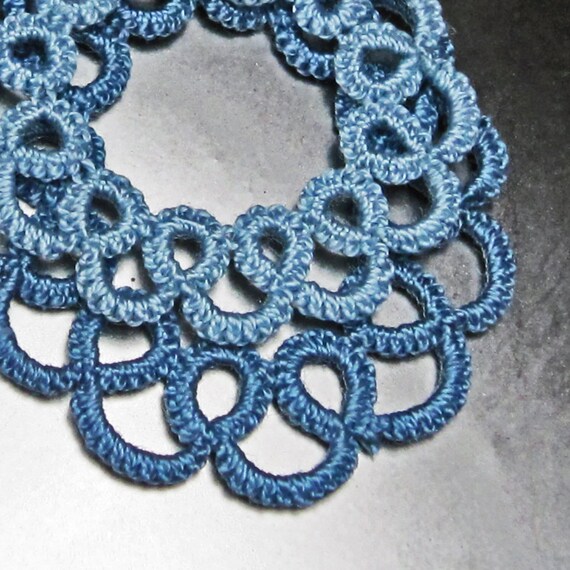 Tatted Lace Necklace . Blue layers . FREE SHIPPING