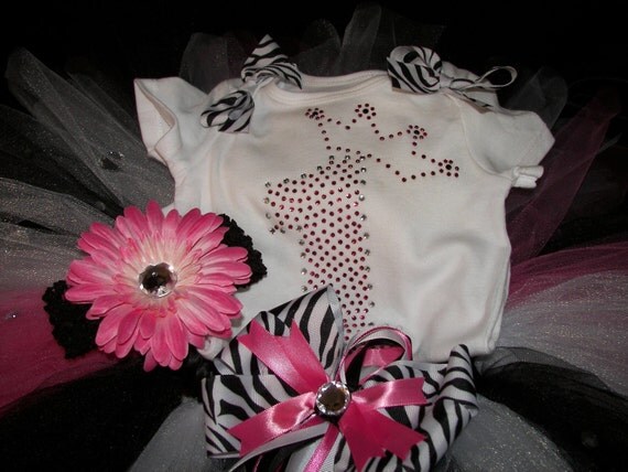 1st Birthday Princess Boutique Style Bling Tutu Set--Custom Made--Hot Pink and Zebra