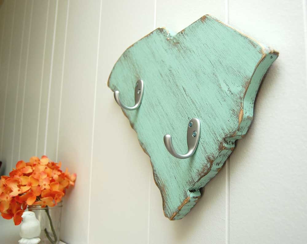 South Carolina - handmade wood key hooks country Seafoam Green