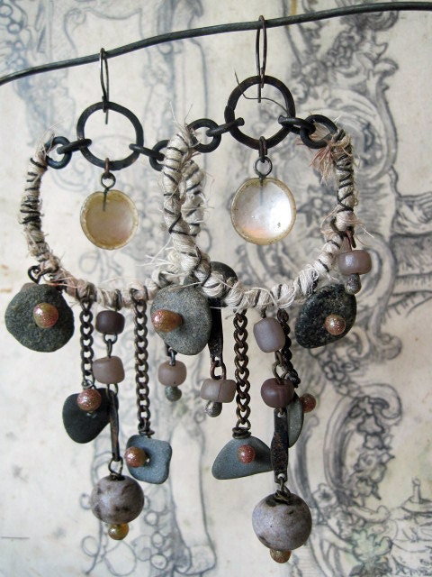 Enki of the Water of Life. Rustic Gypsy Victorian Tribal Assemblage Earrings.