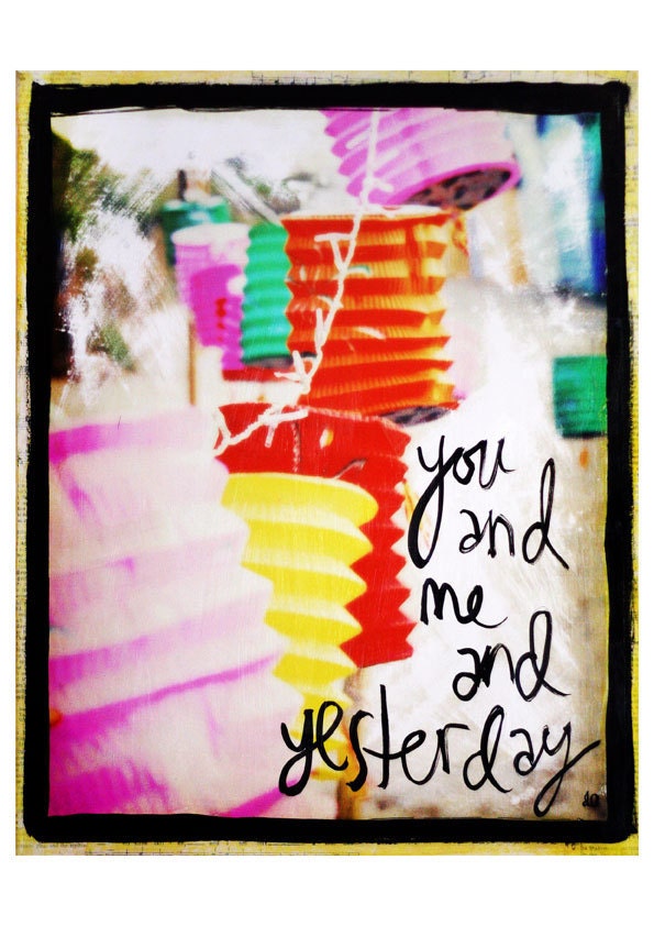 You and me and Yesterday - vibrant mixed media art print - colorful paper lanterns