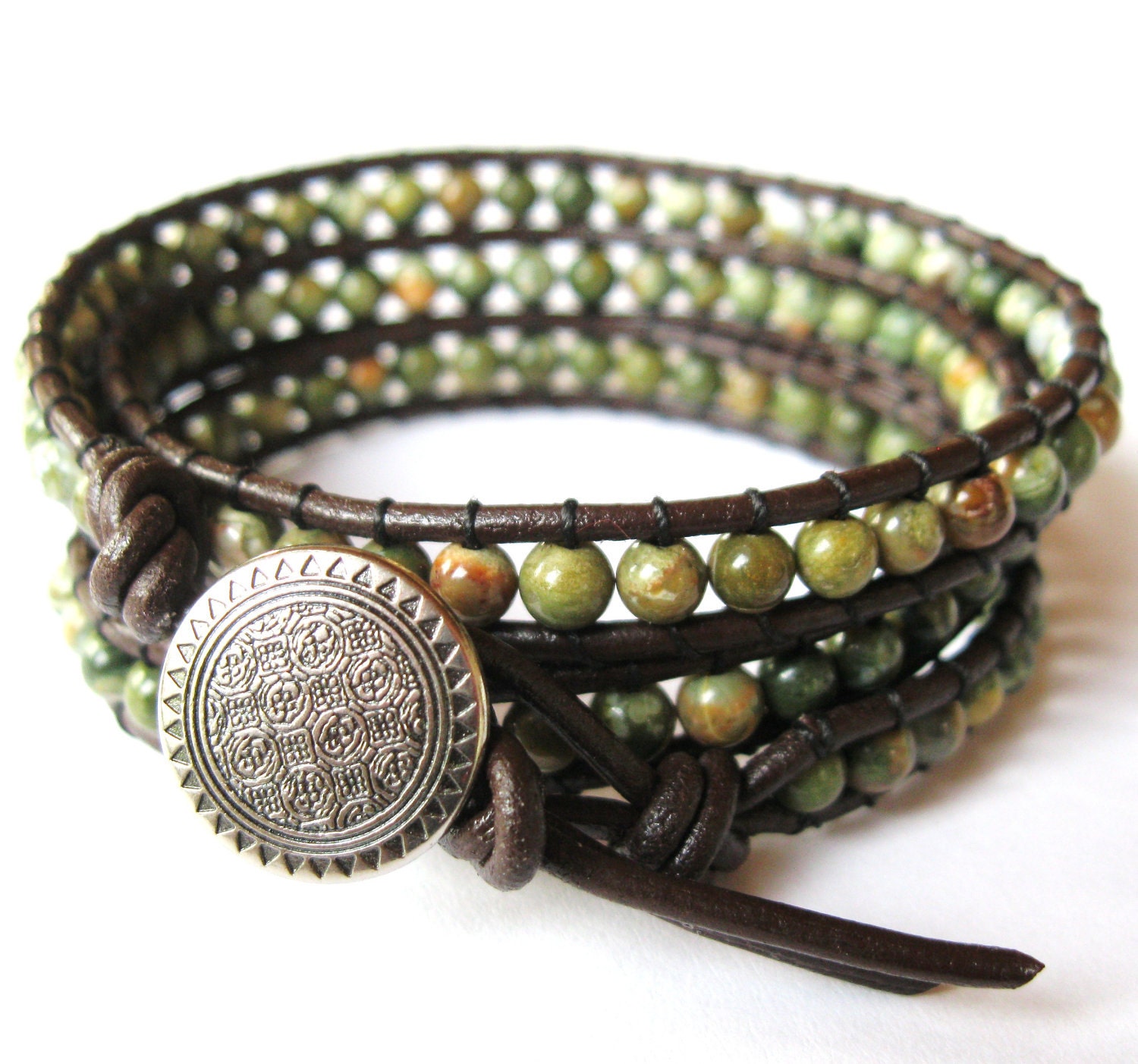 Along The Nile - Triple Wrap Ryolite on Leather.