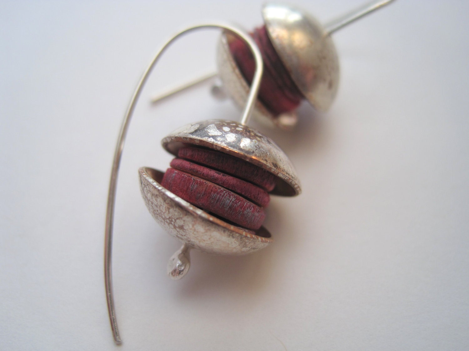red brass and silver cup earrings