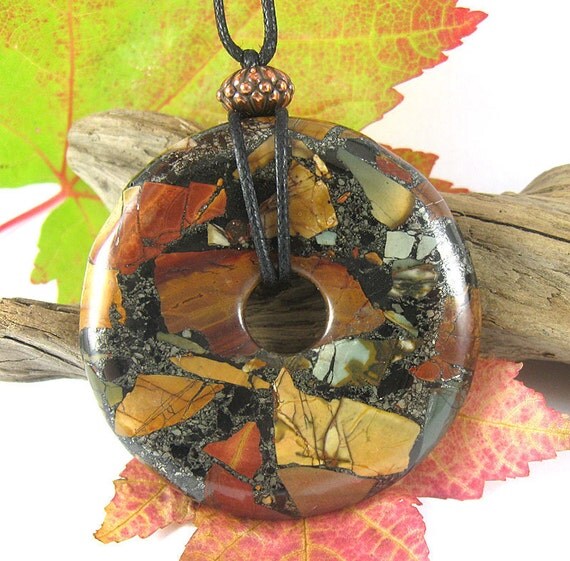 Autumn Nursing Necklace - Picasso Jasper & Pyrite - Copper Bead