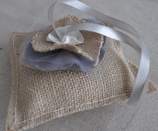READY TO SHIP Small Burlap Mini Wedding Ring Pillow with Handmade Fabric