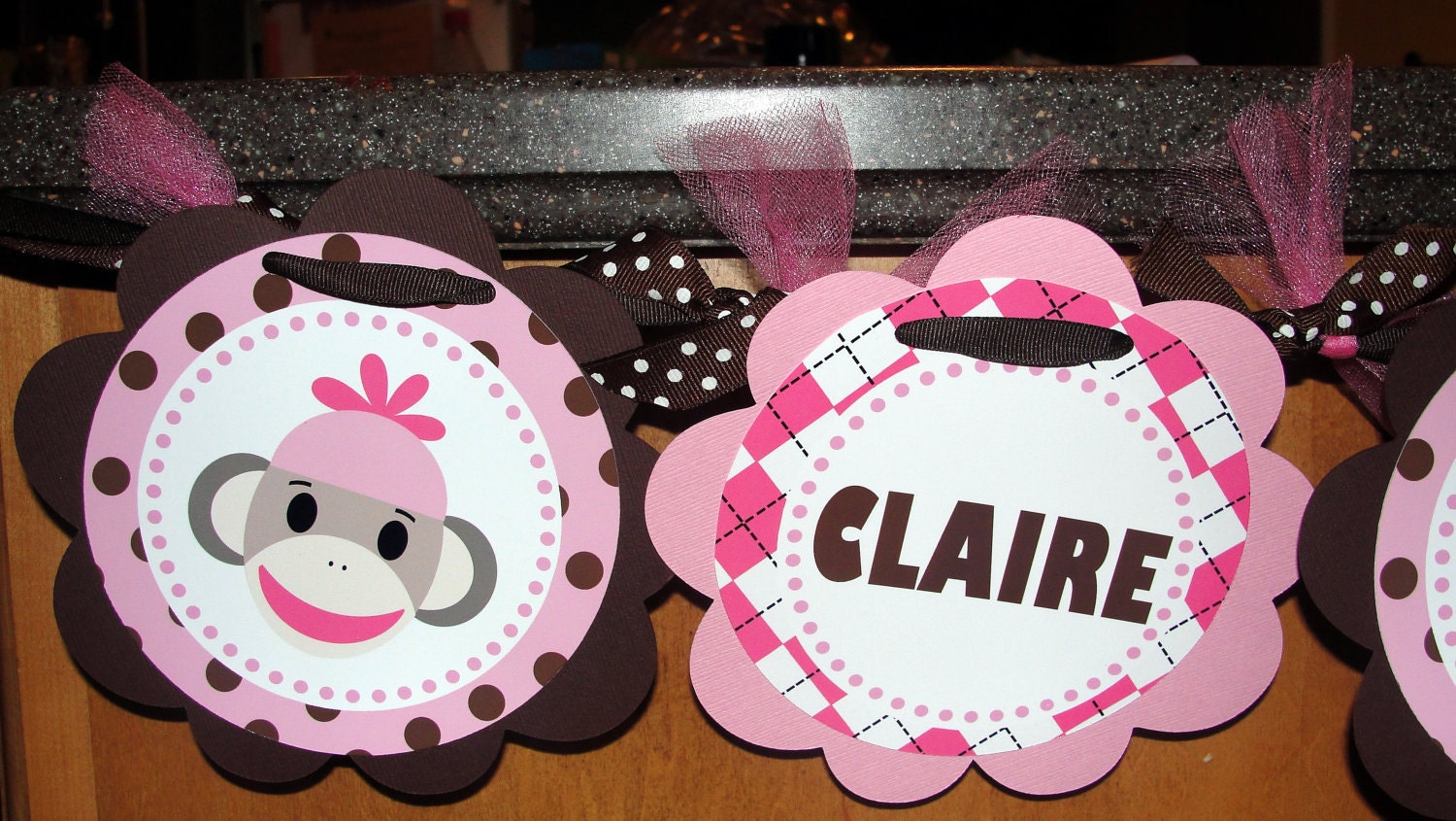 Personalized Girl Sock Monkey Birthday High Chair Banner
